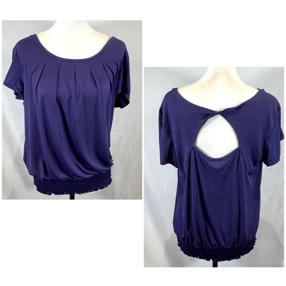 AB Studio plum purple twisted open back smocked blouson top size large